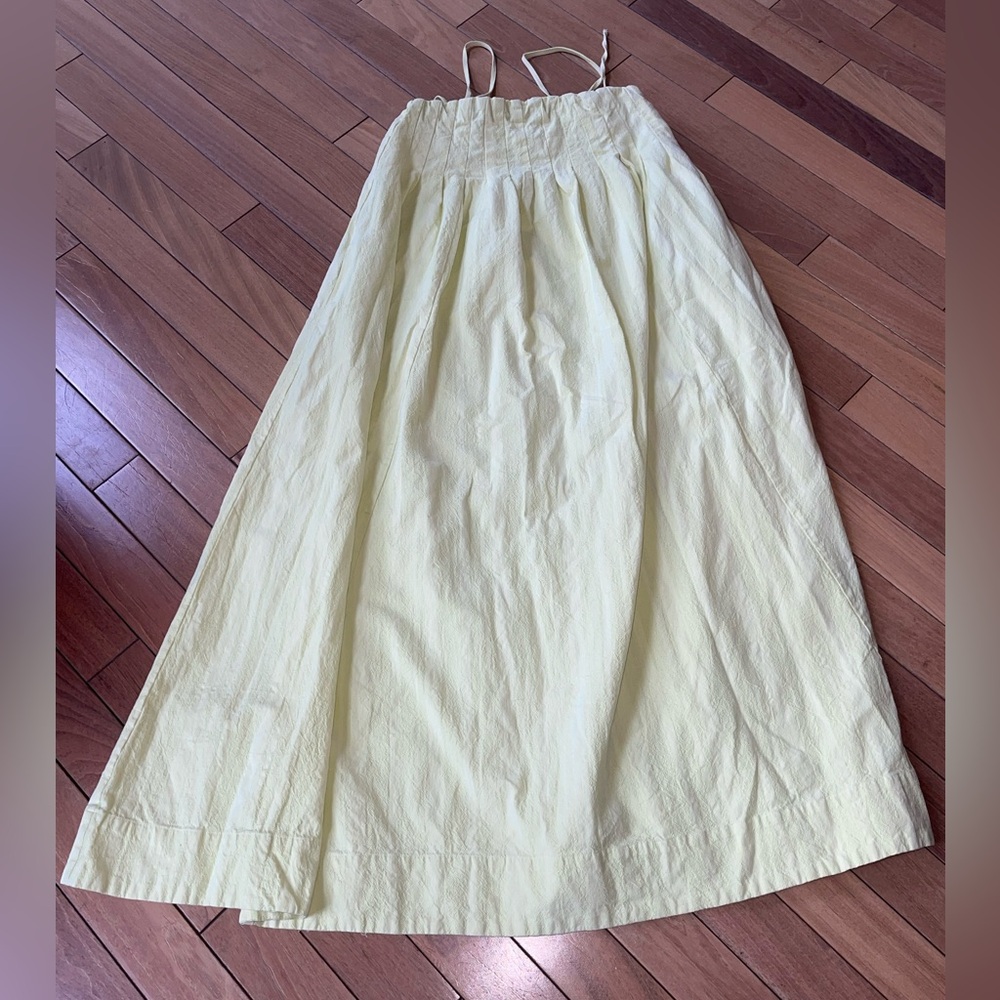 Free People All for Sun Maxi Dress Yellow Sz Small Boho Cotton Tie Strap Smocked - Picture 2 of 11
